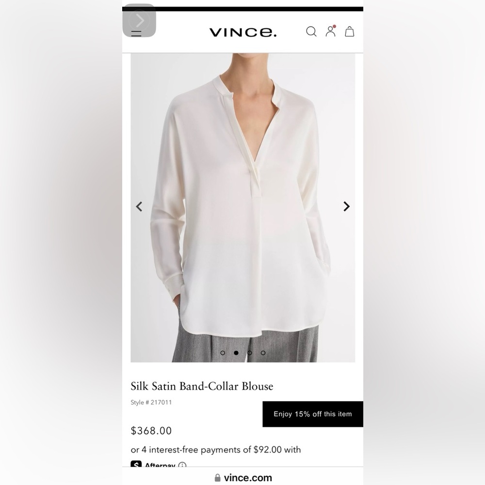 Vince 100% silk optic white V-neck long oversized blouse size M EUC
